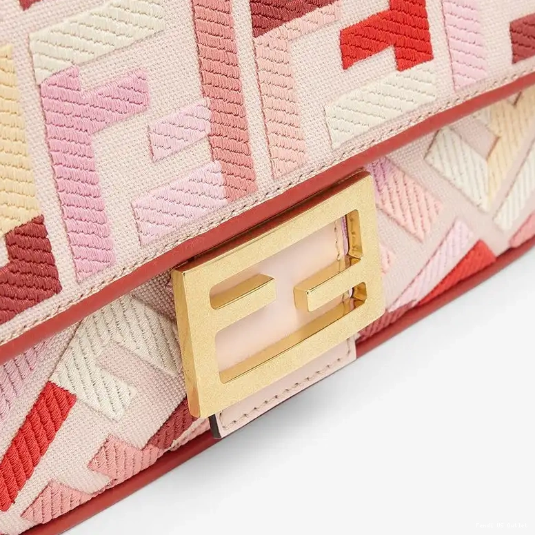 Vintage HOT Red Pink Bag Medium Canvas Fendi FF In Motif Baguette 0501